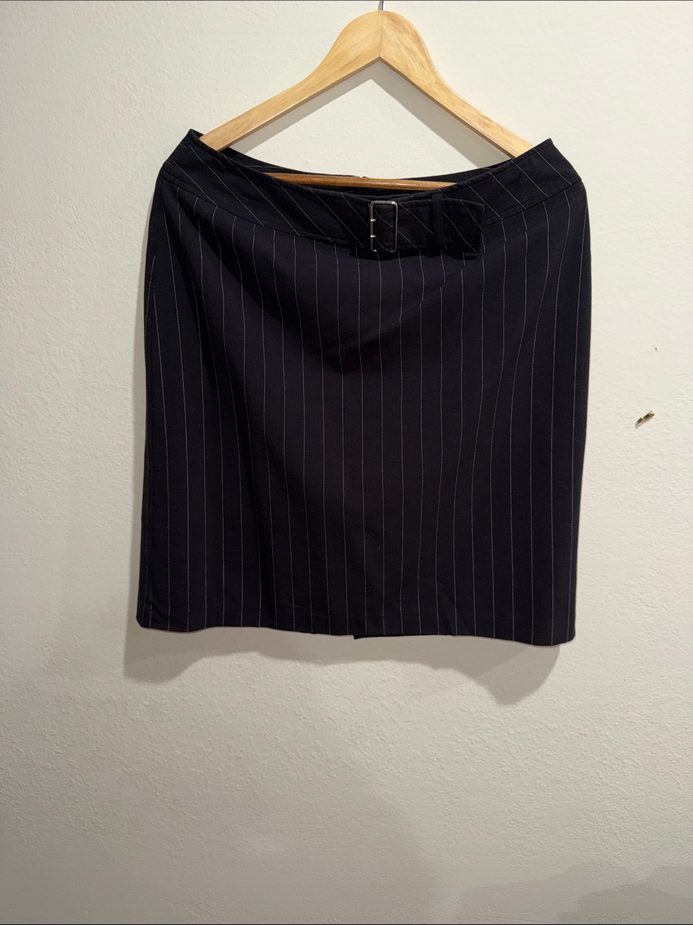 Investments Black Pinstripe Pencil Skirt with Belt Detail